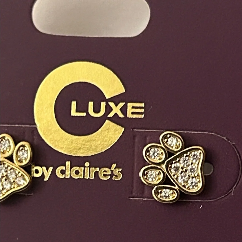 Claire's C Luxe 18Kt Gold Plated Cubic Zirconia Earrings 🐾 PAWS-Ladybug NEW